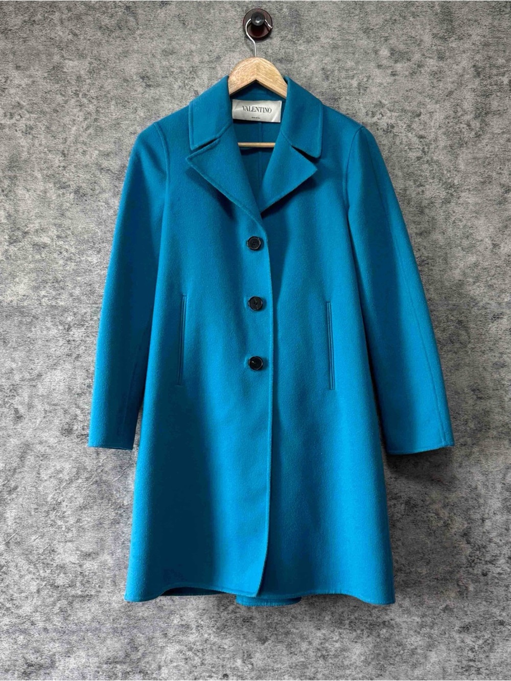 🚩steal Valentino Teal Wool-Blend Single-Breasted Coat